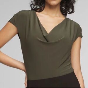 WHBM Matte Jersey Cowl Neck Shell Top Olive size M